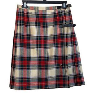Vintage Younkers Snowdon Tartan Wool Pleated Kilt Womens Size 25"-26" Adjustable